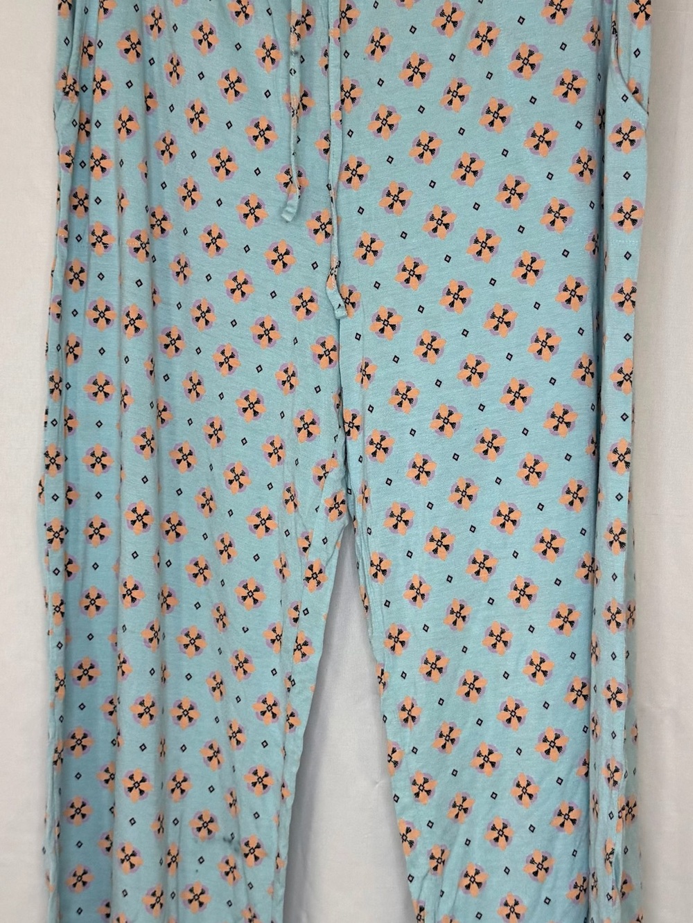 Women's Light Blue Floral-Print Pajama Pants Medium (8-10)